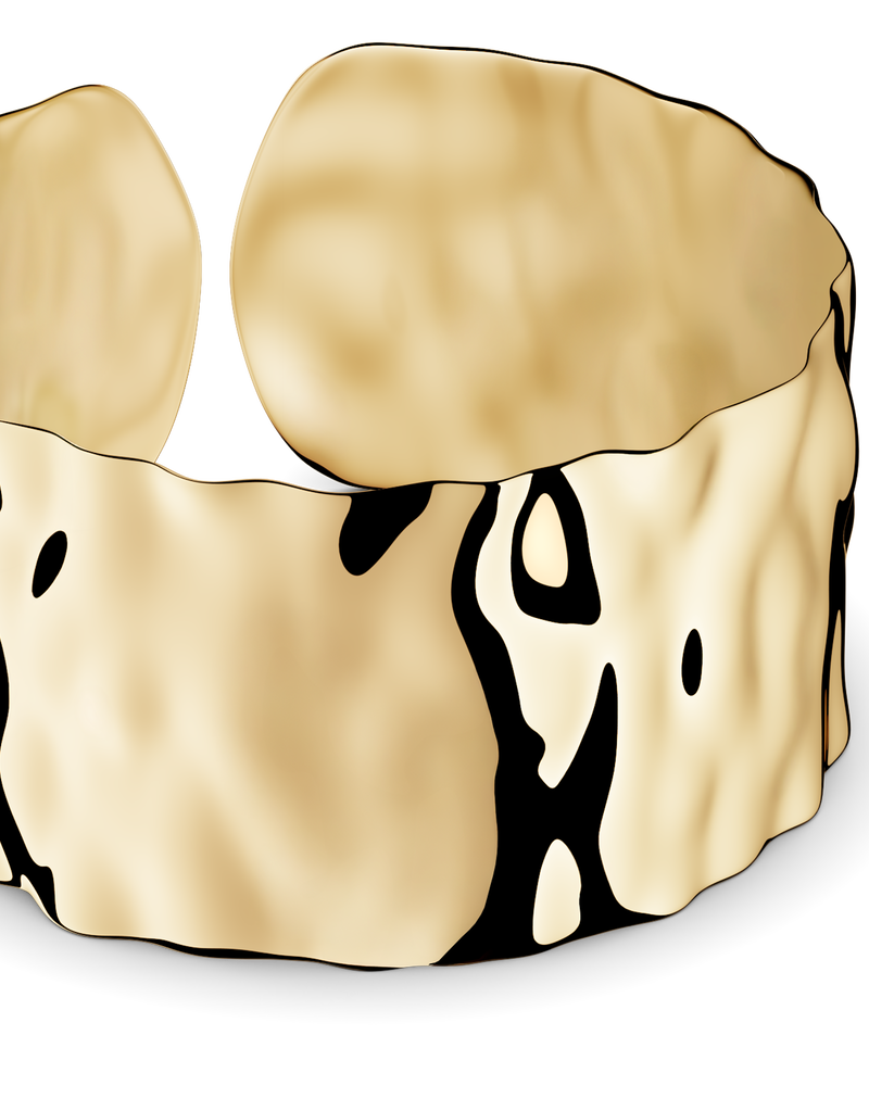 Bold wide cuff ring in gold with textured surface. The model is Noem Ring by Avelore Women's Rings