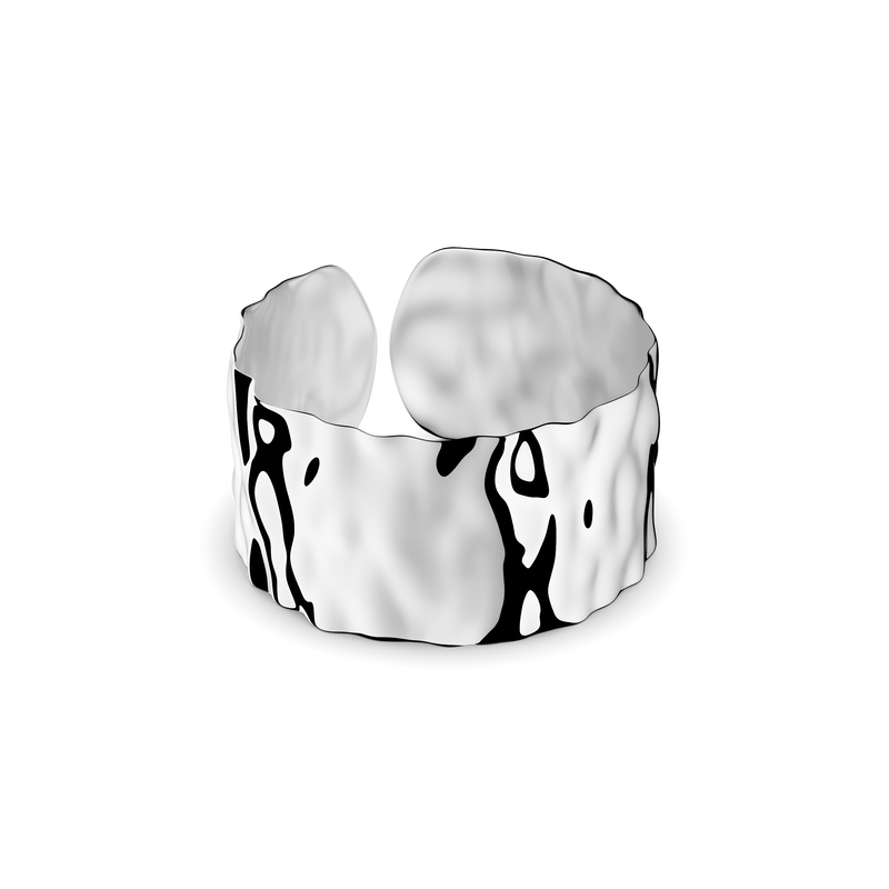 Bold wide cuff ring in silver with textured surface. The model is Noem Ring by Avelore Women's Rings