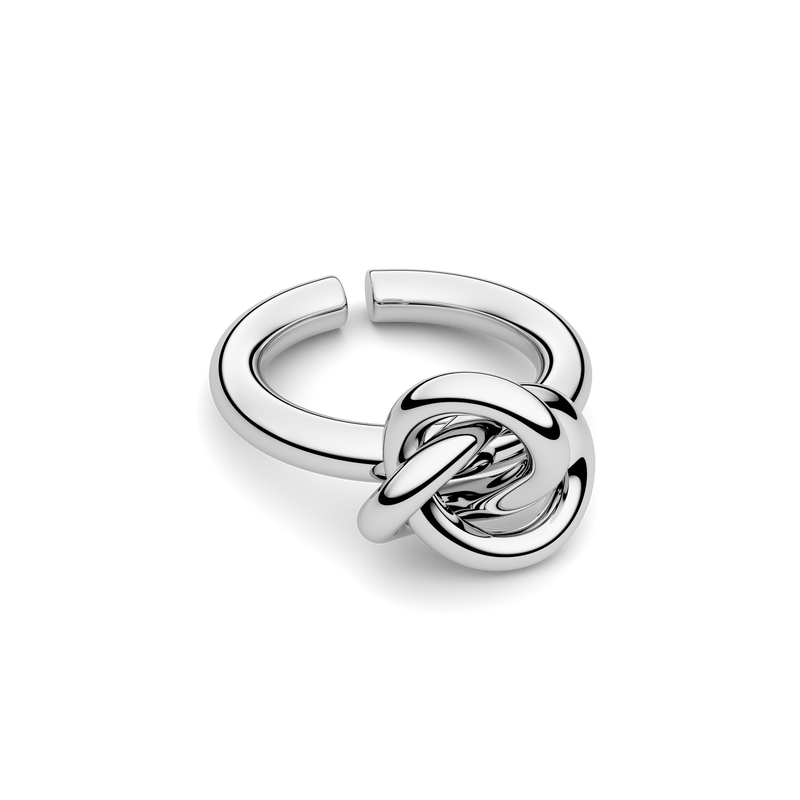 Silver knot ring by Avelore. The model is Veda Ring. Women's Rings.